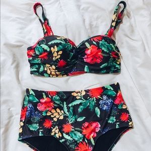 ModCloth Swimsuit Black Floral